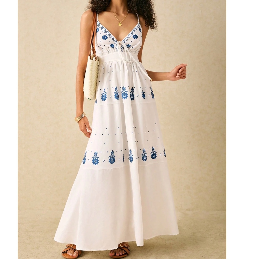 Boho Floral Print Adjustable Cami Criss Cross Straps Maxi Dress